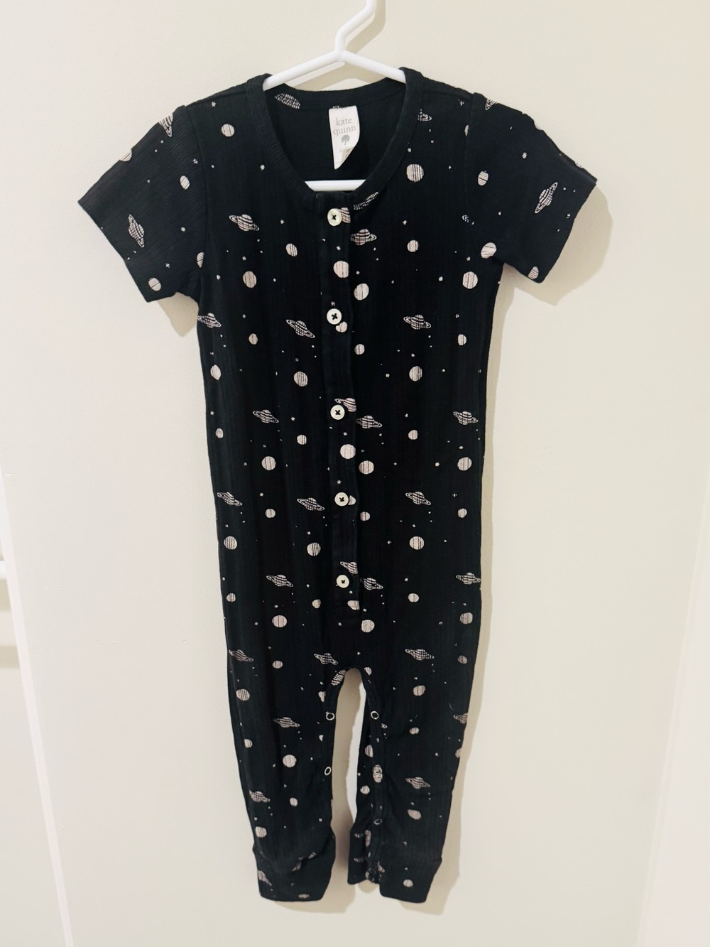 Kate Quinn Space Themed Ribbed Black Short Sleeve Romper Size 18-24M